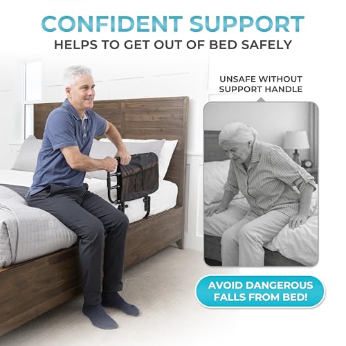 Stander EZ Adjust Bed Rail, Adjustable Senior Bedrail and Safety Assist Railing for Elderly Adults with Organizer Pouch, ASTM Safety Approved Guard-Rail, Black