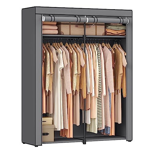 SONGMICS Closet Wardrobe, Portable Closet for Bedroom, Clothes Rail with Non-Woven Fabric Cover, Clothes Storage Organizer, 55.1 x 16.9 x 68.5 Inches, Gray URYG02GY - color: Grey