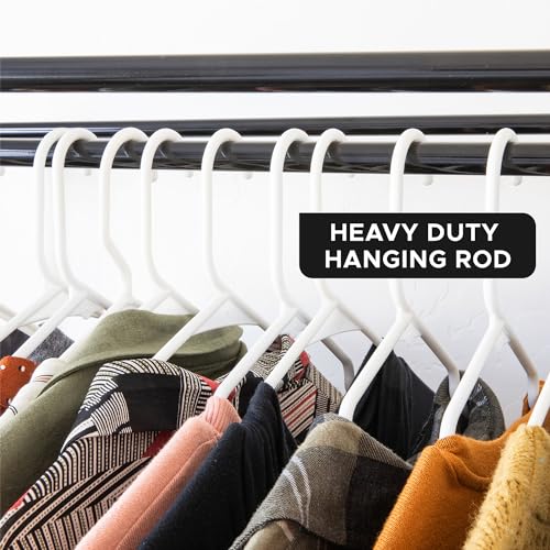HOLDN’ STORAGE Portable Wardrobe Closet - 65 lb Large Capacity, Internal Heavy Duty Metal Rod, Zipper & Clear Window, Durable Clothes Organizer, Tool-Free Easy Assembly, White Canvas Cover - color: White, size: Large