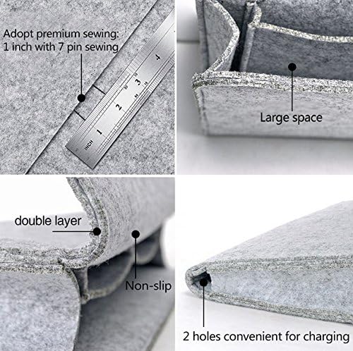 Fengtaike Useful Multi Grey Bed Storage Pockets Felt Bedside Hanging Storage Phone Remote Control Organizer Holder with 2 Inner Pockets for Bed Table Sofa