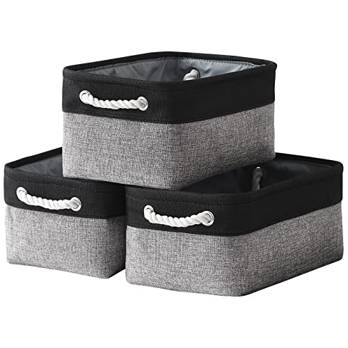 TheWarmHome Storage Basket for Organizing - 14x10x7 inch Medium 3 Pack Collapsible Storage Bin for Shelves with Rope, Fabric Storage Cubes for Organizer Cloth Gift Toy Closet (Black & Grey) - color: Black&Grey, size: 3PCS/Medium -13.8Lx9.8Wx6.7H