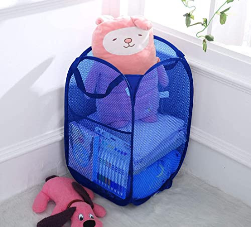 Larpur Mesh Laundry Basket, Pop up Laundry Hamper with Handles, Collapsible Clothes Basket for Travel, College, Dorm, Royal Blue - color: Royal Blue