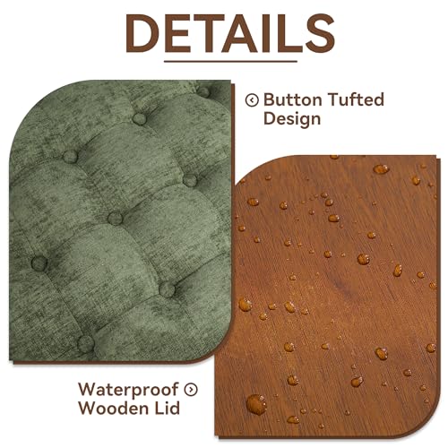 WUTUTUEE 24Inch Round Storage Ottoman with Tray, Modern Tufted Circle Coffee Table with Storage, Upholstered Ottoman with Removable Top for Living Room, Bedroom, Chenille Green - color: Chenille Green, size: 24 Inch