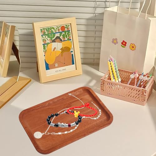 Rectangle Ring Dish Wood Jewelry Tray Trinket Key Decorative Holder Organizer for Necklace Bracelet Display Wedding Party Decor Serving Dishes 7.87 Inch - color: Rectangle