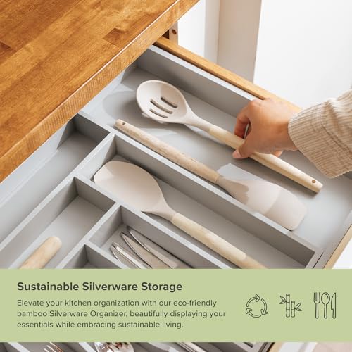 KitchenEdge Premium Silverware, Flatware and Utensil Organizer for Kitchen Drawers, Food-Safe Contract Grade, Expandable from 18 to 33 In, Gray Bamboo - color: Gray Bamboo, size: From 18" to 33" wide