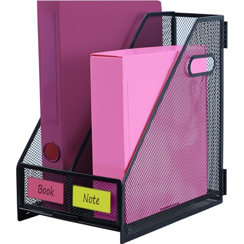 Desk Organizers, Metal Magazine File Holder with 2 Vertical Compartments Rack Binder File Organizer for Office Supplies, Home Workspace - Black - color: Black, size: 2 Compartments