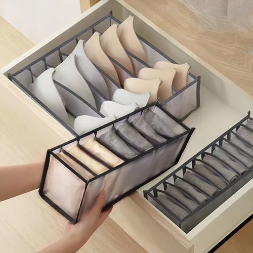 7-Compartment Underwear Storage Box with Breathable Nylon Mesh, Foldable Drawer Organizer for Socks, Lingerie, and Small Clothing Items - color: Black, size: 7 Cell