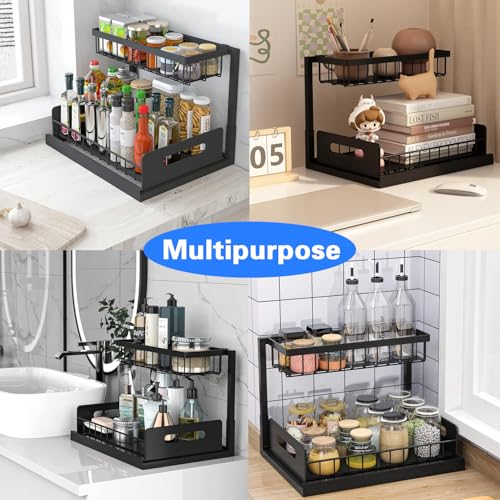 INNOVATIVE LIFE Under Sink Organizer, 1 Pack 2 Tier Under Sink Organizers and Storage, Slide Out Pull Out Cabinet Organizer Shelf, Metal Sliding Drawer for Kitchen， Bathroom，Black - size: Black (1 Pack)