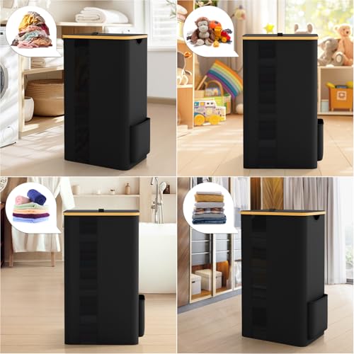 BlissTotes Laundry Basket with Lid, 100L Clothes Laundry Hamper with Handles and Removable Laundry Bag, Breathable Design Hamper with Lid for Bedroom, Bathroom, Dorm, Laundry Room - Black - color: Black, size: 100L