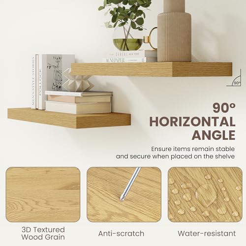 Acovy Floating Shelves for Wall,40 Inch Long Floating Shelves Set of 2,9.3" Deep Floating Shelf for Home Decor,Wall Mounted Bookshelf Large Display Storage Shelf for Bedroom Office Bathroom,Oak - color: Oak, size: 40 Inch,Set of 2