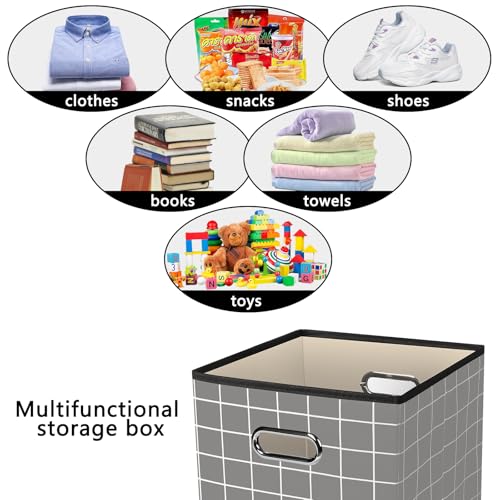 Yunkeeeper storage bins Cubes, Fabric Cube Organizer with Handle, Foldable Cube Bins for Cloth or Accessary Storage, 11x11x11, Set of 3,(Grey grid) - color: Grey grid, size: 3 Pack