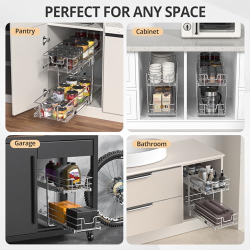 ZOINLIY Pull Out Cabinet Organizer, Versatile Slide Out Kitchen Organizers and Storage,Heavy Duty Drawer Cupboard Storage Basket, Smooth Sliding, Chrome Finish (2-Tiers-9¼''W×22“D) - size: 2-Tiers 9¼''W×22”D