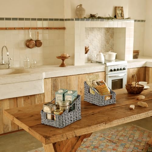 GRANNY SAYS Wicker Basket with Handles, Odorless Woven Trapezoid Basket Waterproof for Organizing, Decorative Storage Wicker Baskets for Storage Photo Books, Gray, 2-Pack - color: Gray, size: 2x 10¼"D x 7½"W x 7¼"H