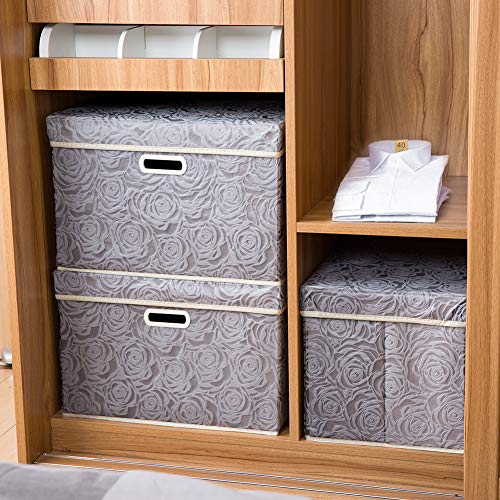 PRANDOM Large Storage Boxes with Lids [5-Pack] Fabric Decorative Storage Bins Cubes Organizer Containers Baskets with Handles for Closet Grey 17.5x11.8x11.8 In For 6+ Year Old Boys and Girls - color: Gray, size: Large(5-Pack)