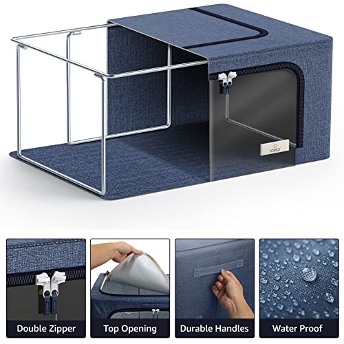 Sorbus Storage Bins with Metal Frame - Stackable & Foldable Clothes Organizer Bags - Oxford Fabric Storage Containers with Large Clear Window & Carry Handles, Bedroom Organization for Bedding & Linen - color: Blue, size: 2 Pack