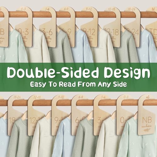 Baby Closet Dividers for Clothes Organizer - Wooden Baby Clothes Size Dividers from Newborn to Toddler, Double-Sided Gender Neutral Baby Clothes Dividers
