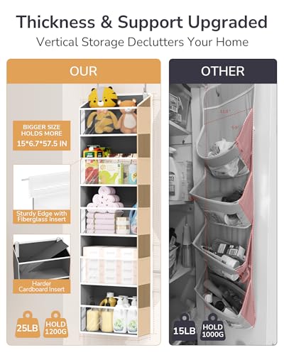 ULG 1-Pack Over Door Organizer with 5 Large Pockets 10 Mesh Side Pockets, 44 lbs Weight Capacity Hanging Storage Organizer with Clear Window for Bedroom Bathroom, RV, Clear Dark Grey - color: Clear Dark Grey, size: 1 Pack-5 Tier