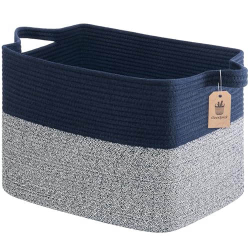 Goodpick Woven Baskets for Organizing, 18" x 14" x 12" Large Storage Basket for Living Room Bedroom, Decorative Toy Baskets Storage Kids Rectangle Blanket Basket with Handles, Dark Blue - color: Blue, size: 18"L x 14"W x 12"H