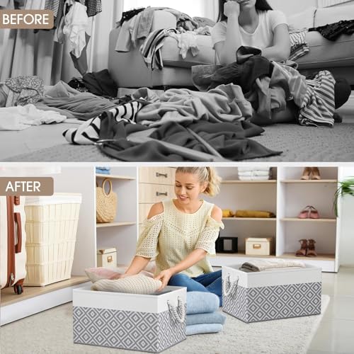 StorageTastic Storage Bins, 3-Pack Large Storage Box with Rope Handles, Collapsible Storage Basket for Organizing Books, Clothes, Rhombic Grey - color: Rhombic Grey, size: 15" x 10" x 9.5" (3 Pack)