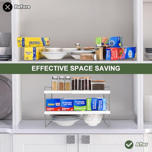 Pantry Organization and Storage for Kitchen - Expandable Kitchen Wrap Box Organizer Rack, Foil Organizer for Cabinet & Counter, Height & Width Adjustable Cupboard Storage Rack - (3 Tier 9.8 to 15.6"L) - color: White-1P