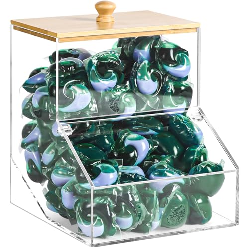 1.2GAL Large Acrylic Laundry Pods Container BY VEGEVIGI, Dishwasher Pods Holder Dispenser With Lid, Laundry Room Organization And Storage