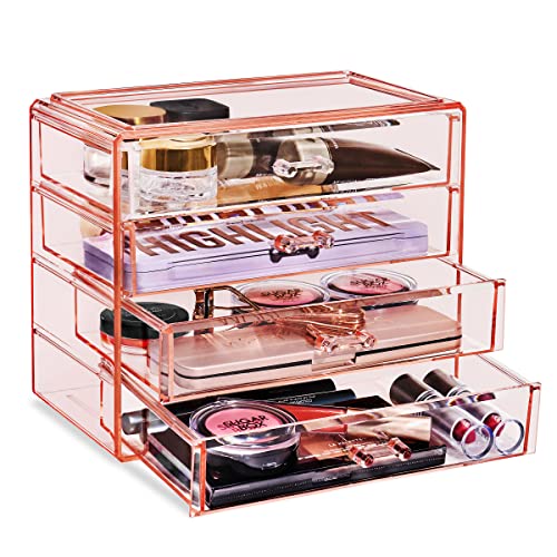 Sorbus Makeup Organizer - 4 Drawer Acrylic Make Up Organizers and Storage for Cosmetics, Jewelry, Beauty Supplies, Clear Makeup Organizer for Vanity, Girl's Room, College Dorm, Counter, Bathroom-Sinks - color: Pink