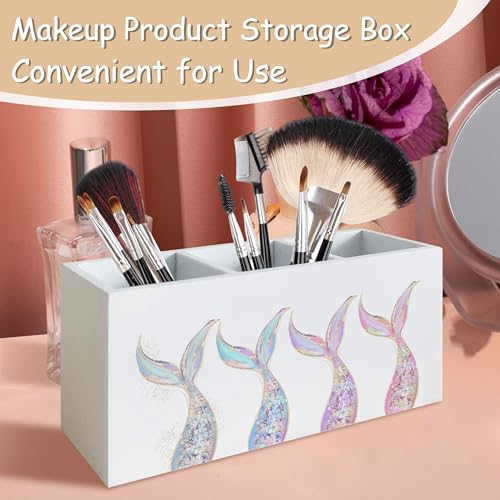 Mermaid Gifts for Girls Women, Pastel Mermaid Beach Pen Pencil Holder Organizer for Desk, Coastal Ocean Wooden Box Block Sign for Home Classroom Dorm Office Tabletop Decor - color: Mermaid tail