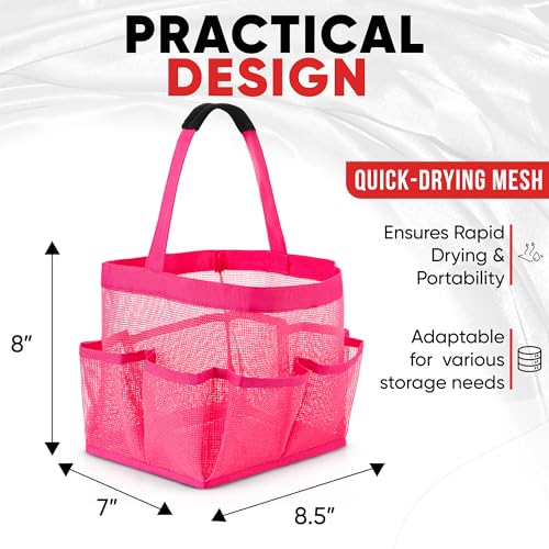 Masirs Shower Caddy Mesh - 9 Pocket Portable Bathroom Organizer Tote for Travel, Gym & Dorm - Collapsible Small Shower Caddy Bag to Hold Toiletries & Essentials (Pink) - color: Pink
