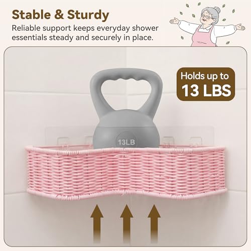 GRANNY SAYS 2 Pack Wicker Corner Shower Caddy Hanging, Shower Shelf for Inside Showers, Adhesive Shelves for Bathroom Organizers and Storage, Bathroom Shelves Wall Mounted with 4 Hooks for Decor, Pink - color: Pink, size: Corner