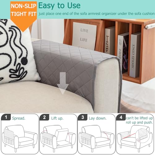 Remote Control Holder for Recliner Non-Slip Armchair Caddy Couch Armrest Organizer, Arm Chair Bedside Caddy Storage Organizer for Recliner Couch With 6 Pockets for Magazine, Tablet, Phone, iPad (Grey) - color: Grey