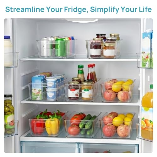 Vtopmart 8pcs Clear Organizers and Storage Bins, Plastic Storage Containers with Handles for Fridge, Freezer, Pantry, Cabinet, Kitchen Organization - size: Without Lid