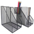 2 Set Desk Organizers, Metal Desk Magazine File Holder and 1 Pen Holder, 2 Compartments Mesh File Holder, Mesh Desktop Organizer and Storage,Black - color: 2 File Holder With Compartments Black