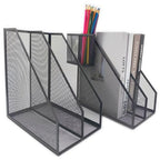 2 Set Desk Organizers, Metal Desk Magazine File Holder and 1 Pen Holder, 2 Compartments Mesh File Holder, Mesh Desktop Organizer and Storage,Black - color: 2 File Holder With Compartments Black