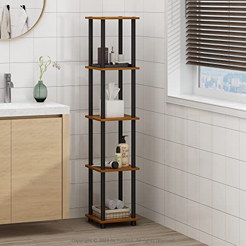 FURINNO Turn-N-Tube 5-Tier Corner Square Rack Display Shelf, Round, Light Cherry/Black - color: Light Cherry/Black, size: 5-Tier Round Tube