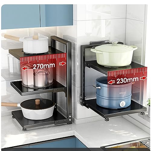 Pots and Pans Organizer for Cabinet Black Adjustable 3 Tier Pot Organizer Rack Under Sink or Floating Shelf Heavy Duty Kitchen Storage Organizers Pot Lid Organizer - color: Black, size: 3 Tier