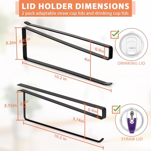 2 Pack Tumbler Lid Organizer, Horizontal Tumbler Lid Storage Hook Up to 20 Lids, Space Saving Cup Lid Holder Under Cabinet Tumbler Lid Hook for Kitchen Organizer, Paper Towel Hanger(Round&Flat, Black) - color: Black, size: 2 Pack(Round&Flat)