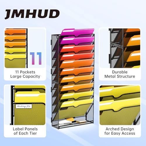 11-Tier Wall File Organizer, Wall File Holder Mesh Mail Organizer for Papers, Folders, Letters, Magazine Rack for Office Home Classroom, Black 2 Pack