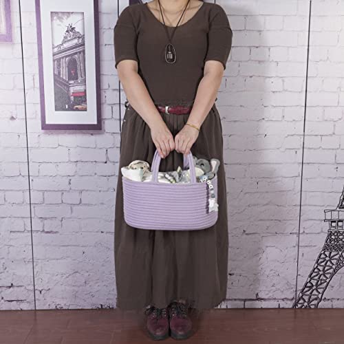 Baby Diaper Caddy Organizer Cotton Rope Nursery Storage Bin Basket Portable Holder Tote Bag for Changing Table Car Travel Baby Shower Gifts Newborn Essentials Registry Must Have Purple or Lavender - color: Purple, size: Regular
