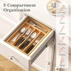 Lifewit Silverware Drawer Organizer, Utensil Tray for Kitchen, Flatware and Cutlery Holder, Storage for Spoons Forks Knives, 6.7 x 12", Natural - size: 6.7"W x 12"D