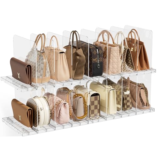 JOYZAN Stackable Purse Organizer for Closet, Adjustable Shelf Dividers for Closet Organizer Clear Acrylic Closet Purse Organizer Detachable Handbag Storage Separator Dividers for Home, Office - 4 Pack - size: 4 Pack