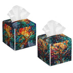 2 Pcs Tree of Life Tissue Box Cover Leather Tissue Box Holder Square Facial Paper Organizer Dispenser for Bedroom Dresser Night Stand Office Desk - color: Tree of Life