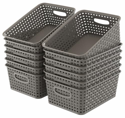 WYT 12-Pack Plastic Small Shelf Storage Weave Baskets for Organizing, Grey - color: Grey, size: 12-Pack