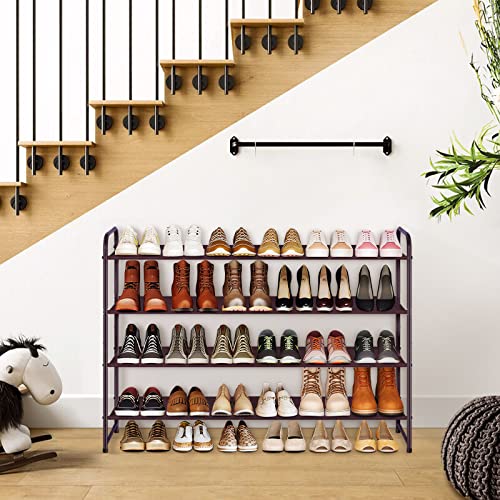 KIMBORA 4 Tier Long Shoe Rack for Closet, Wide Shoe Storage Organizer Stackable Sneaker Shelf for Floor, Bedroom 30 Pairs (Bronze) - color: Bronze, size: 11.4 x 42.7 x 32.4