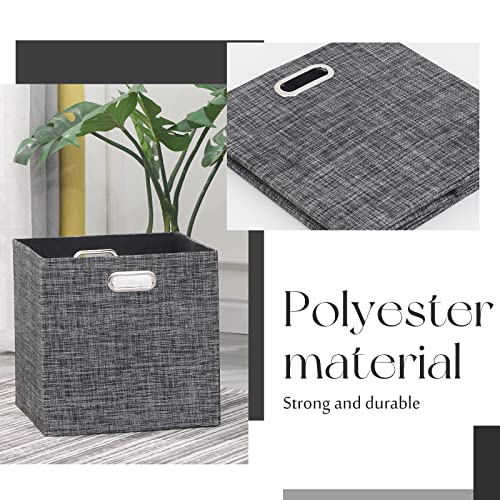 Cube Storage Bins 13×13 Inch Linen Foldable Box with Handles, Collapsible Organization Basket Set of 4 Large Capacity Drawer for Closet Shelf Cabinet Bookcase Bedroom, Black - color: Black