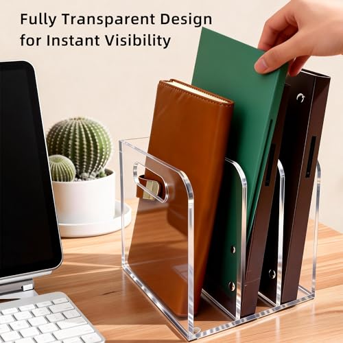 Acrylic Magazine File Holder, 3 Vertical Compartments Desk Document Sorter Organizer, Clear Folder Rack Binder for Office/Documents/Classroom, for Home, Tablet, Magazines, Books & Accessories - size: B5, 3 Sections