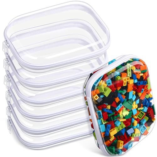 Sanwuta 6 Pcs Clear Hard Zipper Case Hard Plastic Zipper Pouches Makeup Bag Pencil Pouches Transparent Cases for Snacks Plastic Storage Organizer Box for Travel(Clear,7.87 x 5.9 x 2 Inch) - color: White, size: 7.87 x 5.9 x 2 Inch