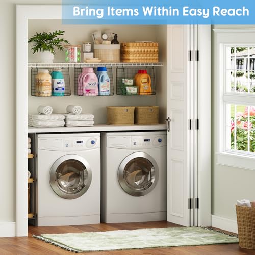 3-Pack Extra-Tall 13.6'' Hanging Laundry Basket Organizer, Foldable Wire Shelf with 360° Rotating Hooks & Reinforced Height - Durable Space-Saving Laundry Room & Closet Organizer, Black Patent - size: 3-Pack 13.9*11.1*40.6inch