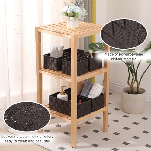 Storage Bins Woven Organizer with Lids Set of 8 – Polypropylene Storage Baskets with Metal Frame, Stackable Fabric Boxes for Drawers, Closet, Shelf, Nursery and Office, Brown - color: Brown, size: 8PCS-with lid