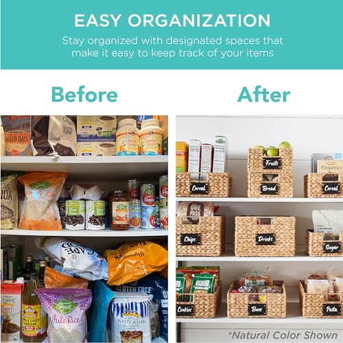 Best Choice Products Set of 4 16x12in Large Water Hyacinth Pantry Baskets, Woven Organizers w/Chalkboard Label, Chalk Marker - Gray - color: Gray, size: 12x16x5in