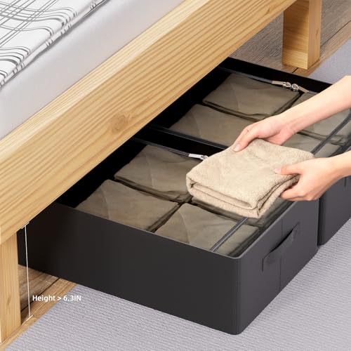 CYhom 3Pcs Under Bed Storage Bins with Metal Frame - Shoe Organizer for Closet with Clear Cover Oxford Fabric Sturdy Underbed Container Foldable Stackable Clothes Organizer (Black, 23.5x11.8x6.3) - color: Black, size: 23.5x11.8x6.3